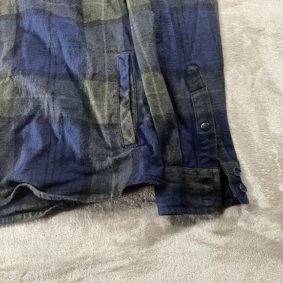 Kavu Jacket Mens Medium Blue Plaid Stripe Hooded Full Zip Cotton Flannel Shirt - Picture 3 of 12